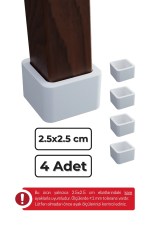 25x25 mm 4’lü Beyaz Kare Kaymaz Sandalye Ayak Pabucu – Sessiz ve Parke Koruyucu