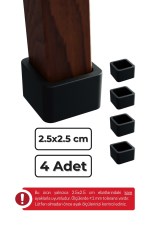 25x25 mm 4’lü Siyah Kare Kaymaz Sandalye Ayak Pabucu – Sessiz ve Parke Koruyucu
