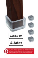 25x25 mm 4’lü Şeffaf Kare Kaymaz Sandalye Ayak Pabucu – Sessiz ve Parke Koruyucu
