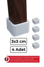 30x30 mm 4’lü Beyaz Kare Kaymaz Sandalye Ayak Pabucu – Sessiz ve Parke Koruyucu