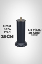 Baza Ayağı 15 Cm 3/8 Vidalı 10’lu Metal Antrasit Yatak Mobilya Ayağı (Kalın Vida)